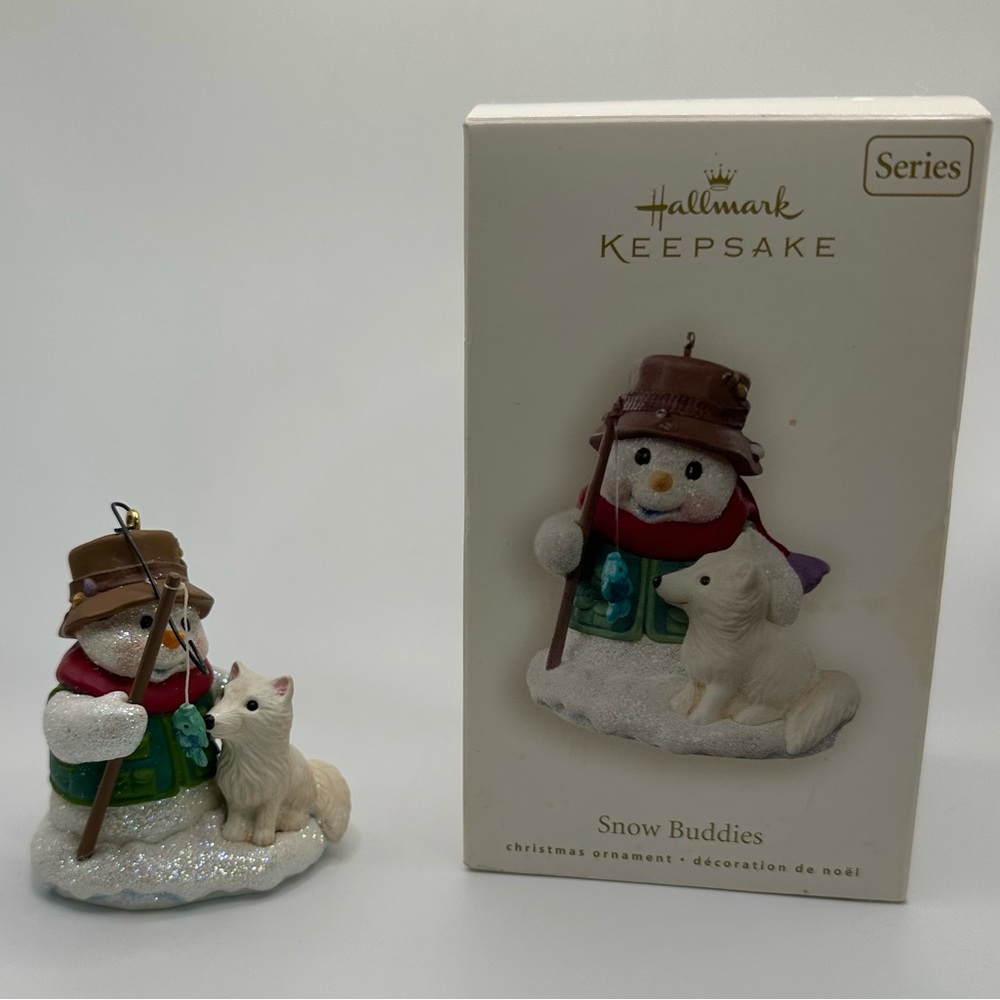Hallmark Snow Buddies Ornament,‎ Fishing Snowman & Dog, 2008, 11th in Series